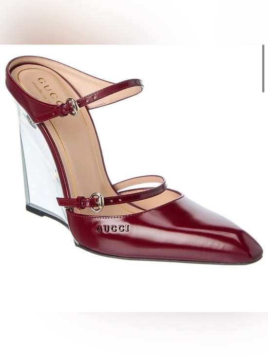 Gucci Shoes - Gucci rosso leather wedge mules size 38 made in Italy